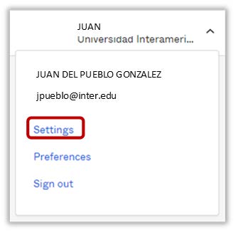La imagen muestra ejemplo de la opción settings