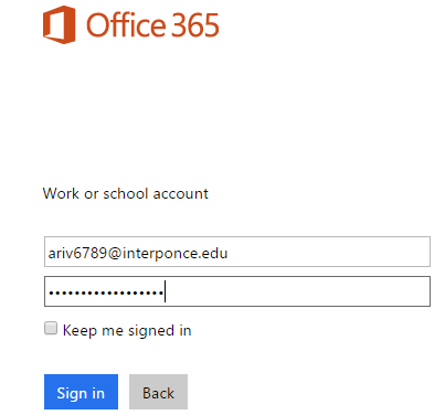 Ejemplo Sign In office365