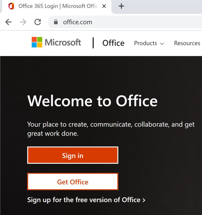 Entrada de Microsoft Office 365