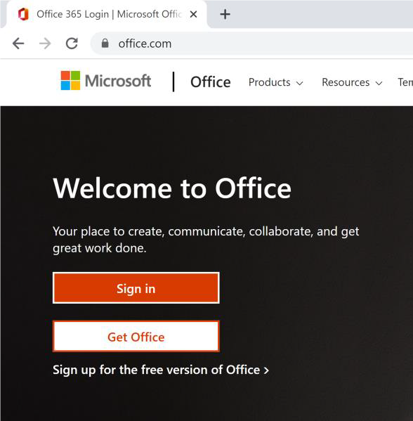 Entrada de Office 365