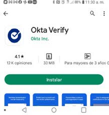 La imagen muestra la aplicación Okta Verify desde el Android Play App Store