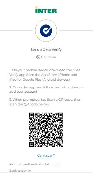La imagen muestra ejemplo del QR Code de Okta Verify