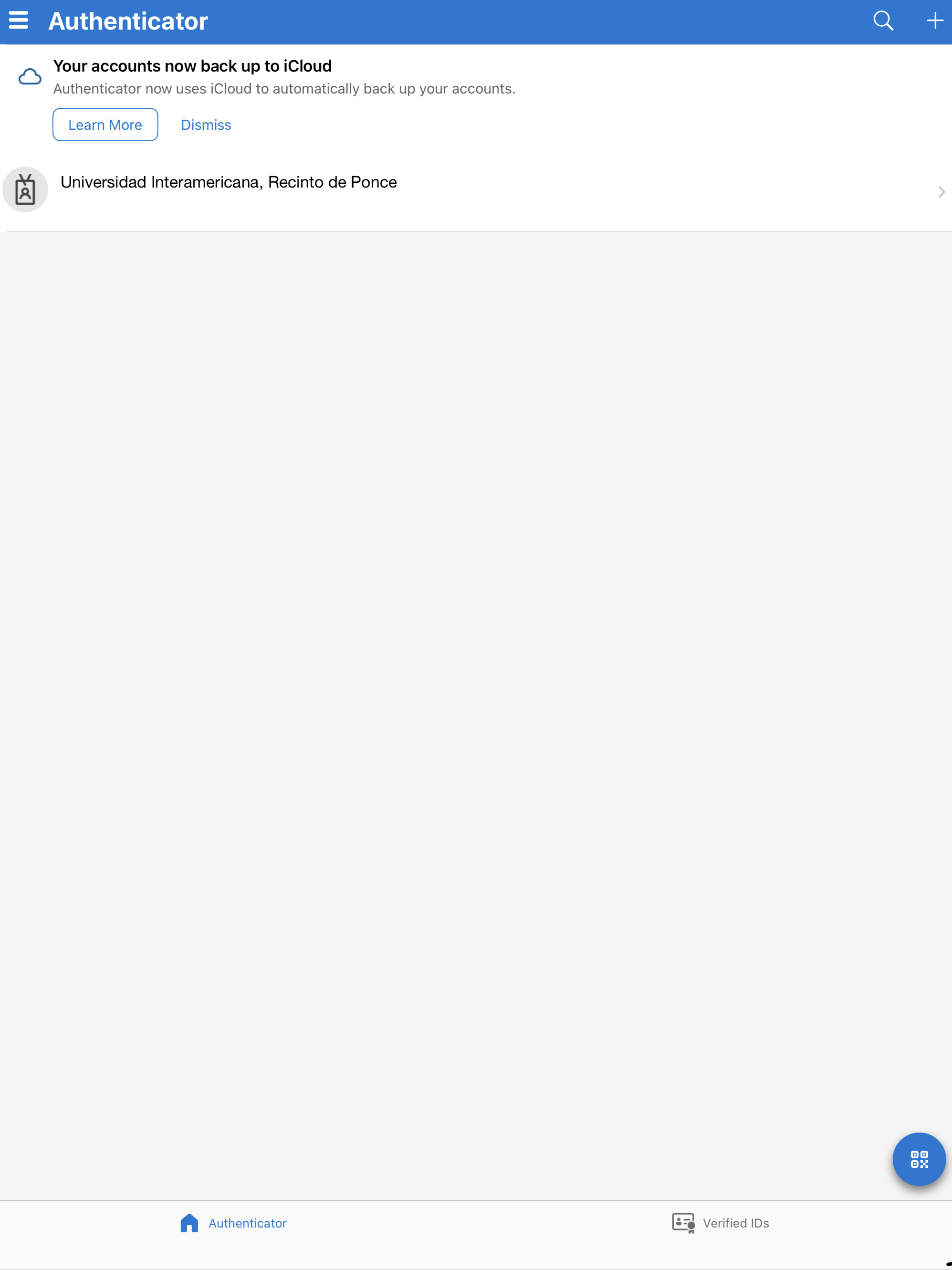 Pantalla que muestra cuenta registrada en Microsoft Authenticator