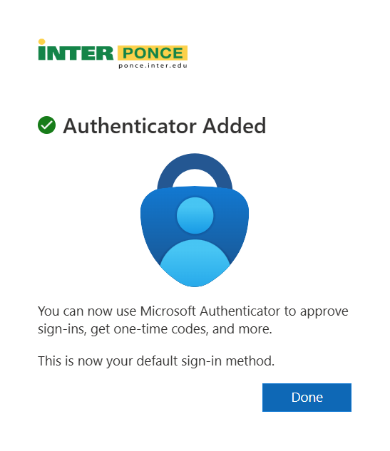 Pantalla que muestra cuenta registrada en Microsoft Authenticator