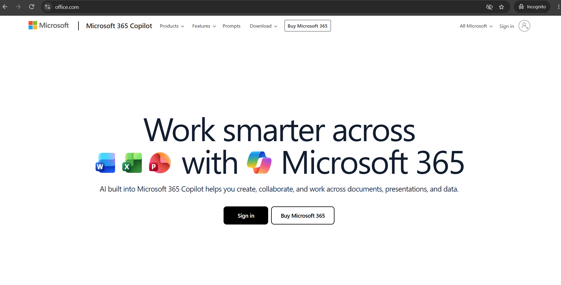 Pagina principal de Microsoft 365 Office