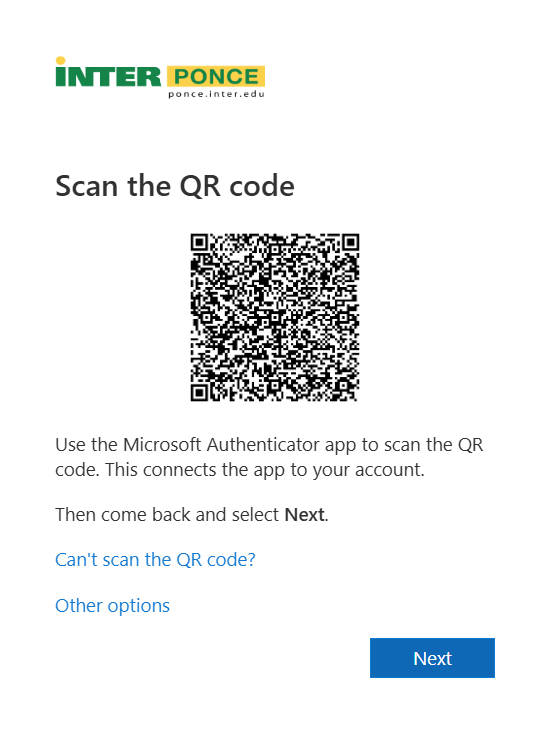 QR para enlazar Microsoft Authenticator con app móvil.