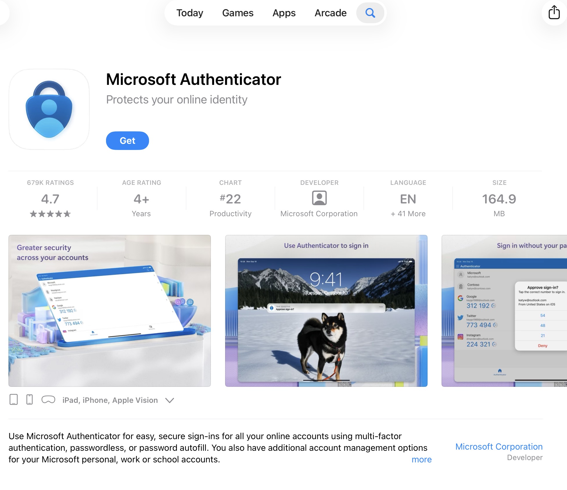 Pantalla de descarga de la aplicacion Microsoft Authenticator
