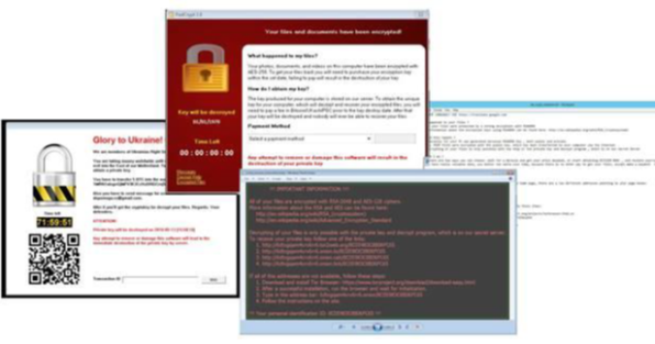 Ejemplos gráficos de ataques de ransomware.