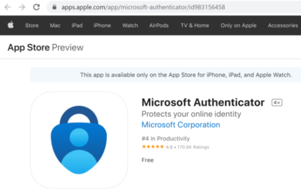 Aplicacion del autenticador de microsoft en la App store